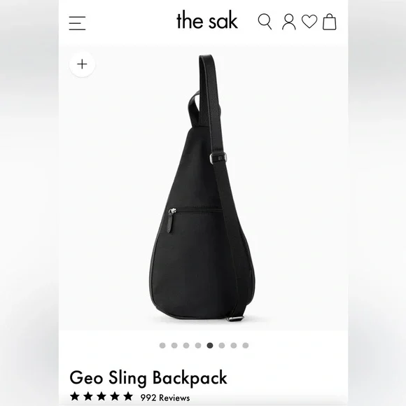 NWOT The Sak Black Leather Sling Backpack - New 5 pocket Leather 1 side canvas. - Picture 2 of 16